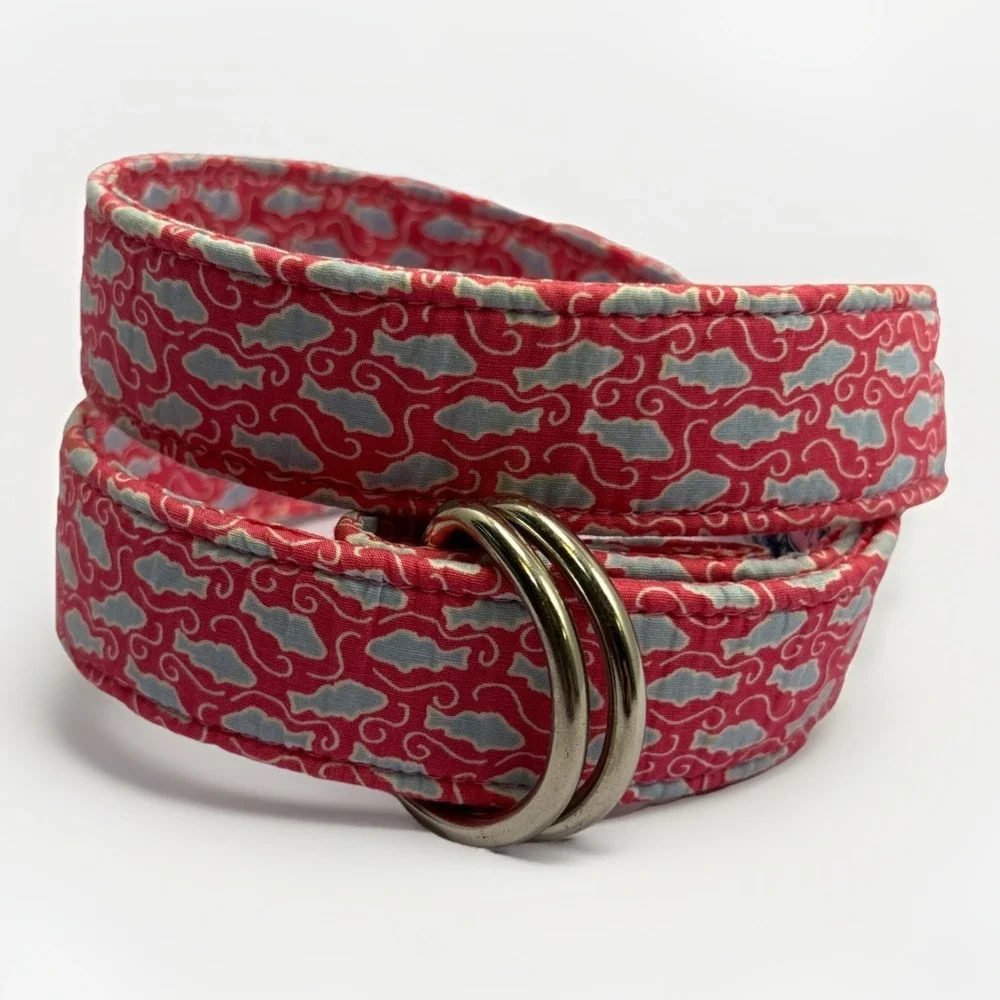 Vineyard Vines Fish Belt Pink Blue Medium Canvas Blue D Ring Coastal‎ Preppy